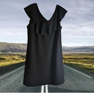 Carole Wren 8 Polyester blend stretch black cap sleeve shift mini cocktail dress